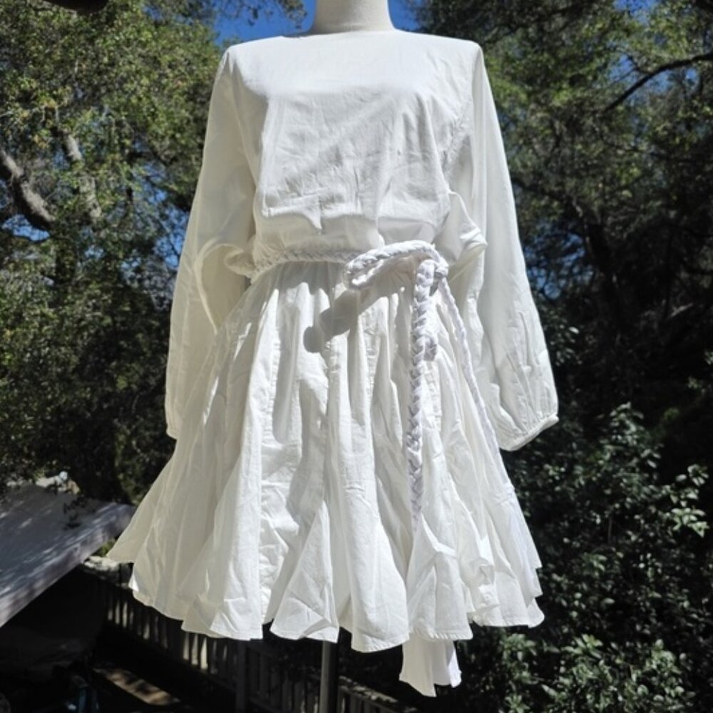 NEW $428 RHODE ELLA FLOWY MINI DRESS IN WHITE W/FLORAL BRAIDED BELT SIZE S - Picture 2 of 10